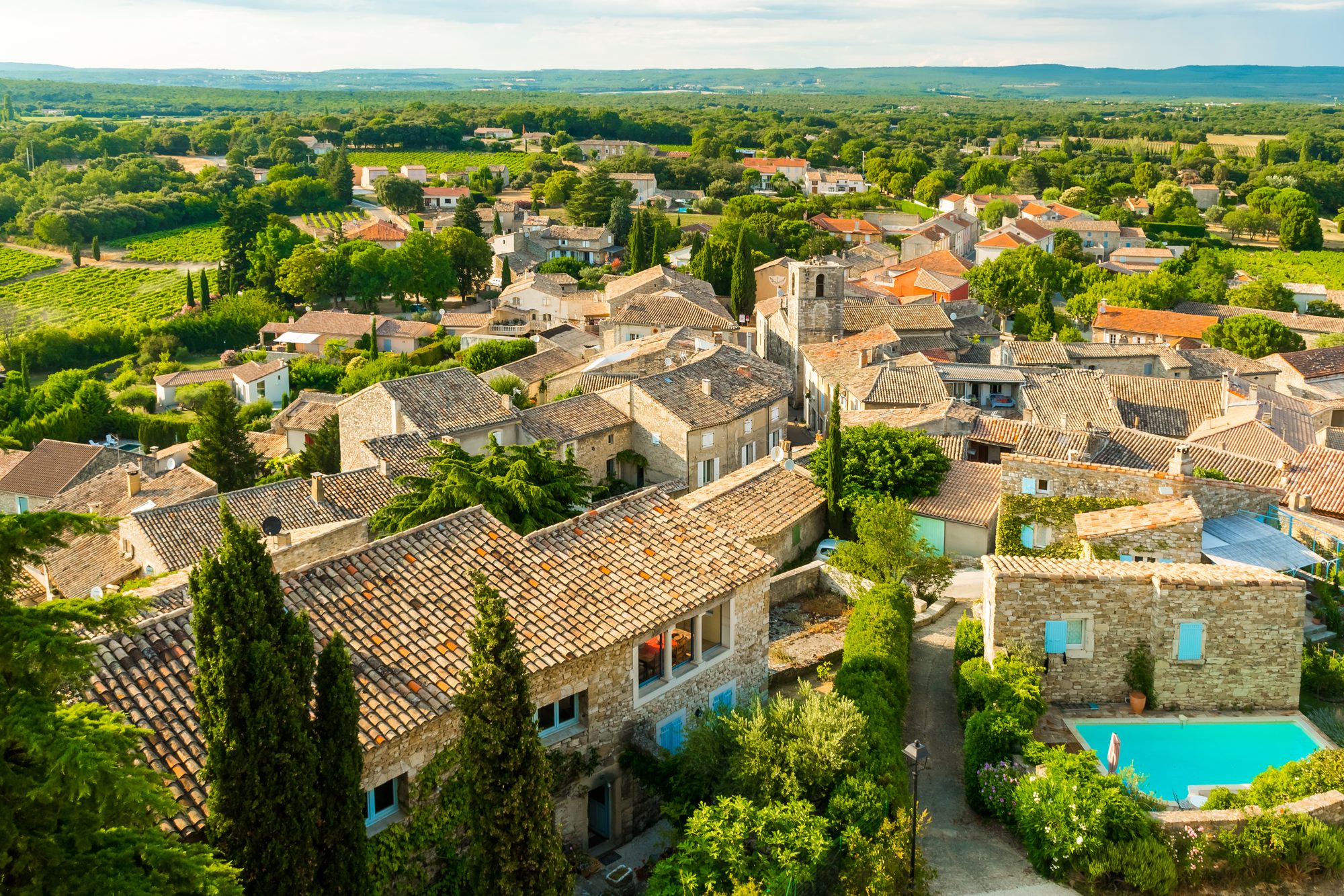 Provence village among vineyards and olive groves